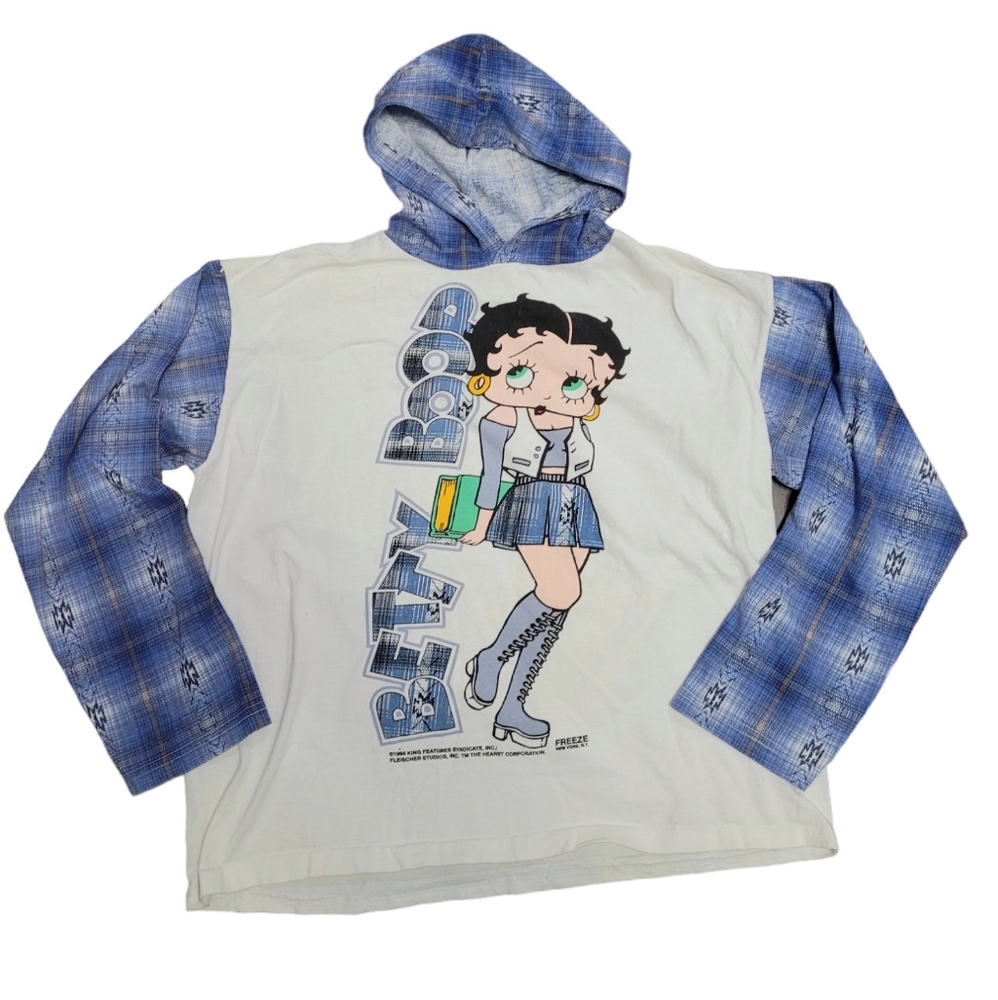 Rare Vintage 1990s (1994) Betty Boop plaid hooded graphic t-shirt
